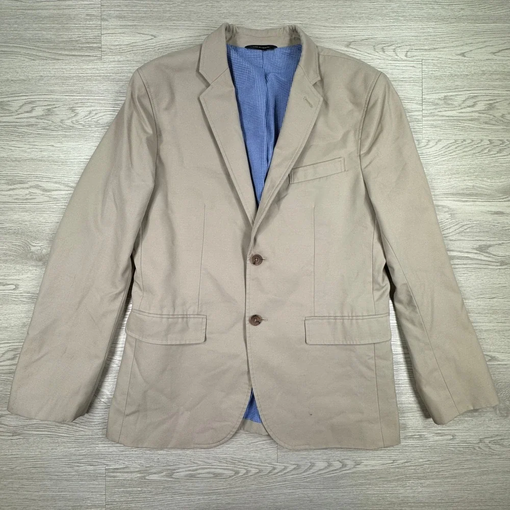 Banana Republic Mens Blazer Non-Iron Tailored Fit Tan 40R Cotton Sport Coat